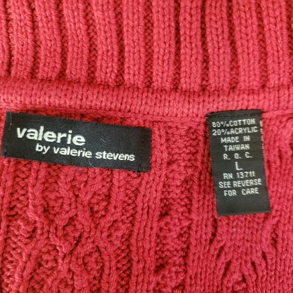 NWOT Valerie Stevens red cotton cable knit turtleneck sweater Womens Large - Picture 4 of 5